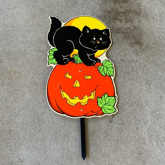 yard art Holiday Vintage Halloween Yard Sign Cat Pumpkin Poshmark
